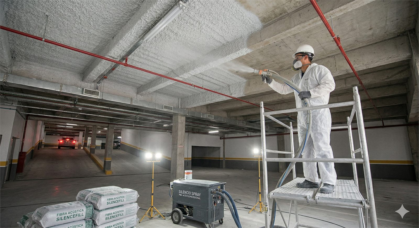 Aplicação de revestimento acústico em obra