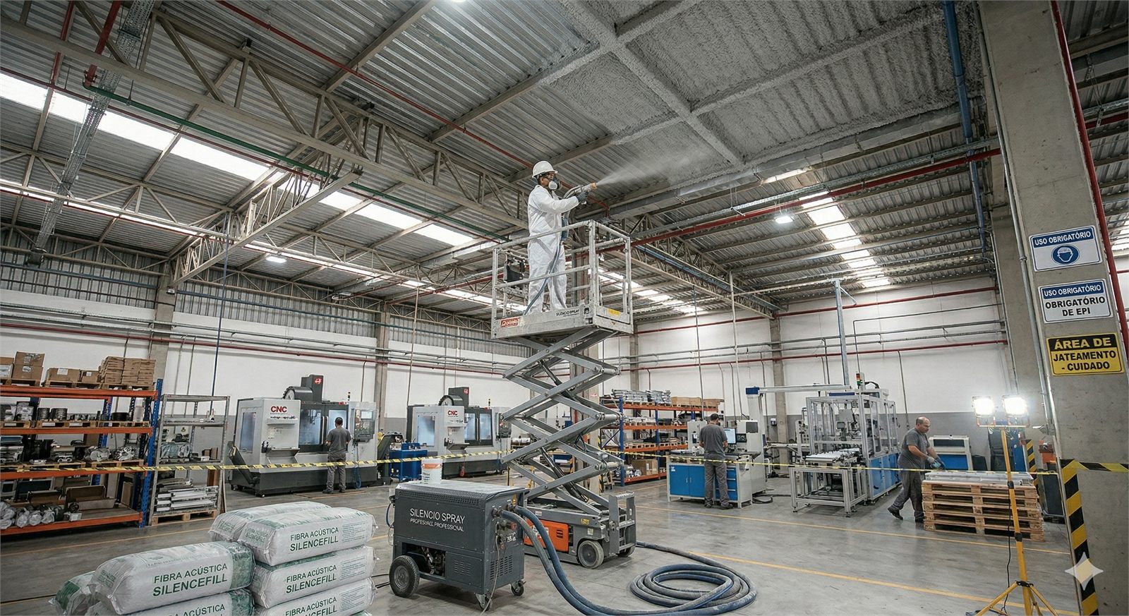 Cobertura com jateamento acústico e acabamento final